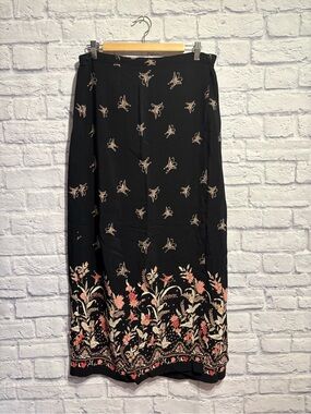 Black Floral Wrap Maxi Skirt Size 16